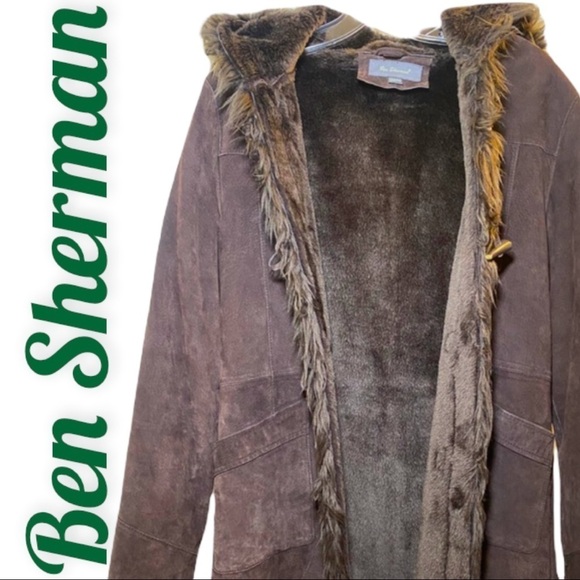 BEN SHERMAN VTG 100% GENUINE SUEDE PENNY LANE FAUX FUR CHOCOLATE BROWN COAT, 10 - Picture 5 of 13